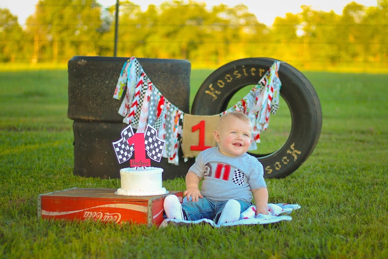 Race Car Highchair Banner Cars Checkered Flag Vintage Inspired Birthday Bunting High Chair Cake Smash Photo Prop 1st First Birthday Decor