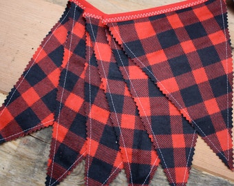 Lumberjack Party, Lumberjack Pennant Flags, Lumberjack Banner,  Fabric Bunting Buffalo Plaid, Lumberjack Birthday Photos BEST SELLER