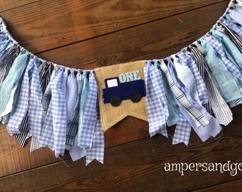 Little Blue Truck Birthday Banner, Vintage Fabric Bunting