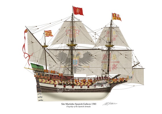 スペインのガレオン船サン・マルティーニョ 1580 プロファイルアート