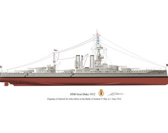 HMS Iron Duke Battleship Print: Grafika okrętu wojennego Royal Navy