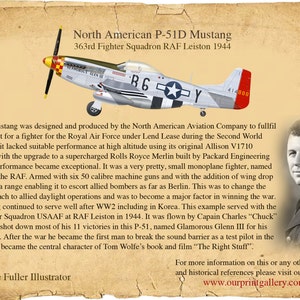 North American P-51D Mustang 1944 Chuck Yaeger Vintage Aircraft Profile Artwork, A3 Glossy Print of Second World US war airplane image 3
