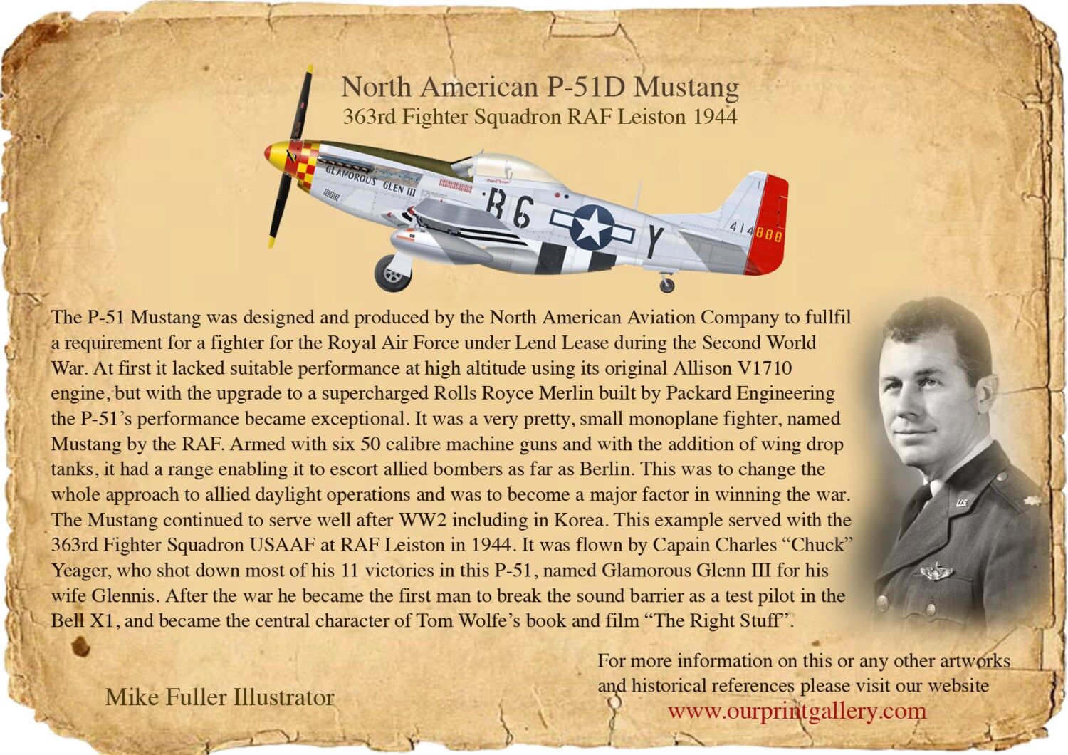 P-51D マスタング プリント：チャック・イェーガーの第二次世界大戦の