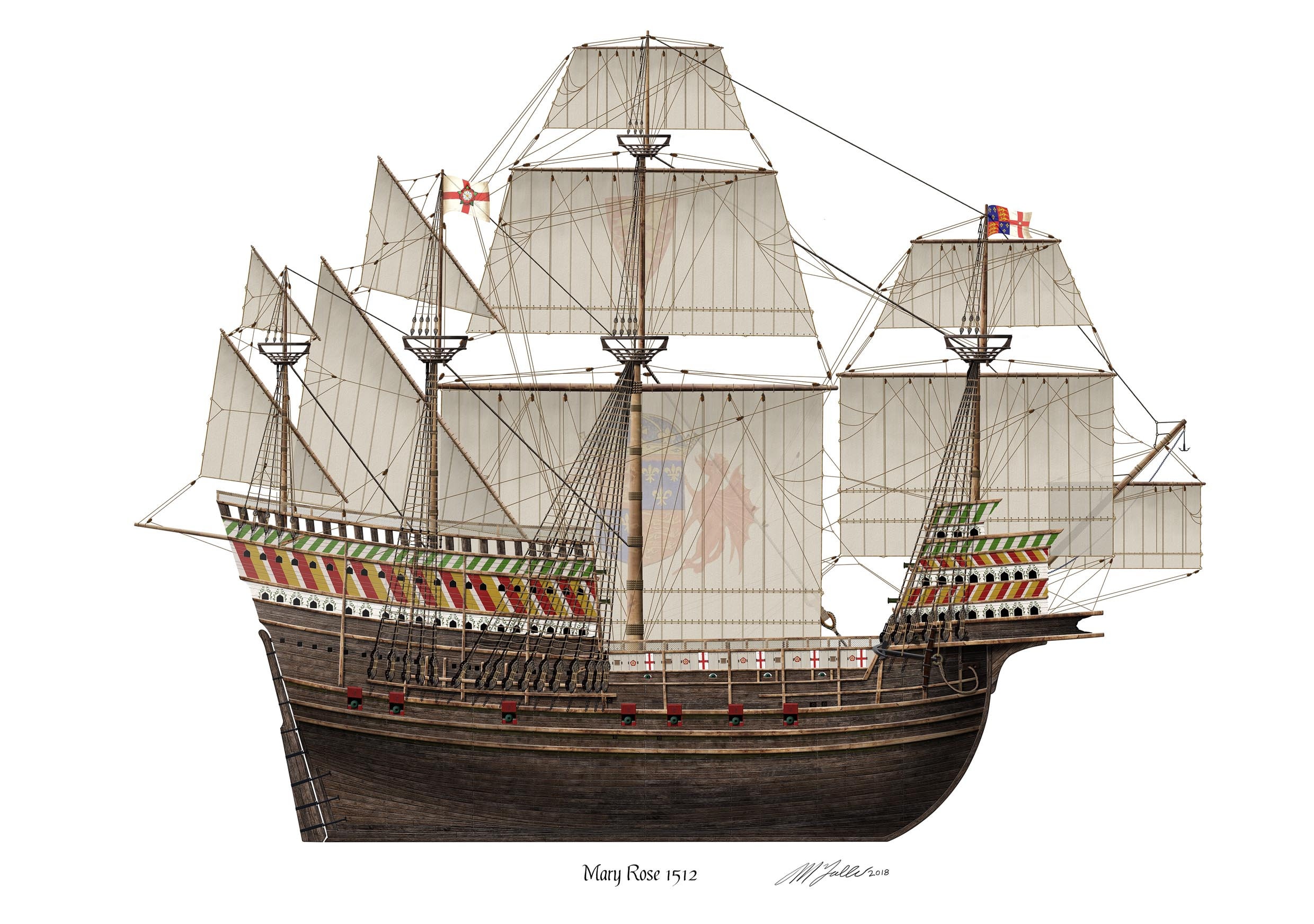 Mary Rose Tudor Warship Henry V111 Profile Artwork A3 Glossy Print