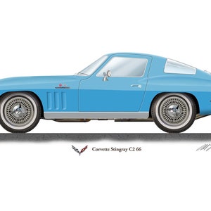 Corvette Stingray C2 1966 Portrait Kunstwerk, A3 Druck Oldtimer