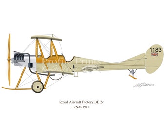 BE.2c Vintage Aircraft  Profile Artwork, A3 Glossy Print of First World War  British  airplane