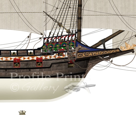 HMS リベンジ 1577 イギリスガレオン船 プロファイルアートワーク、A5