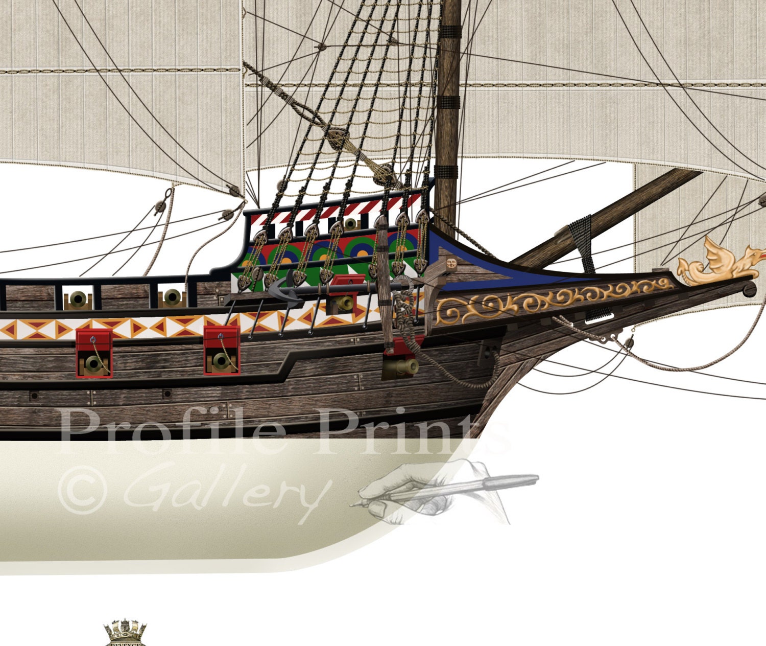 HMS リベンジ 1577 イギリスガレオン船 プロファイルアート
