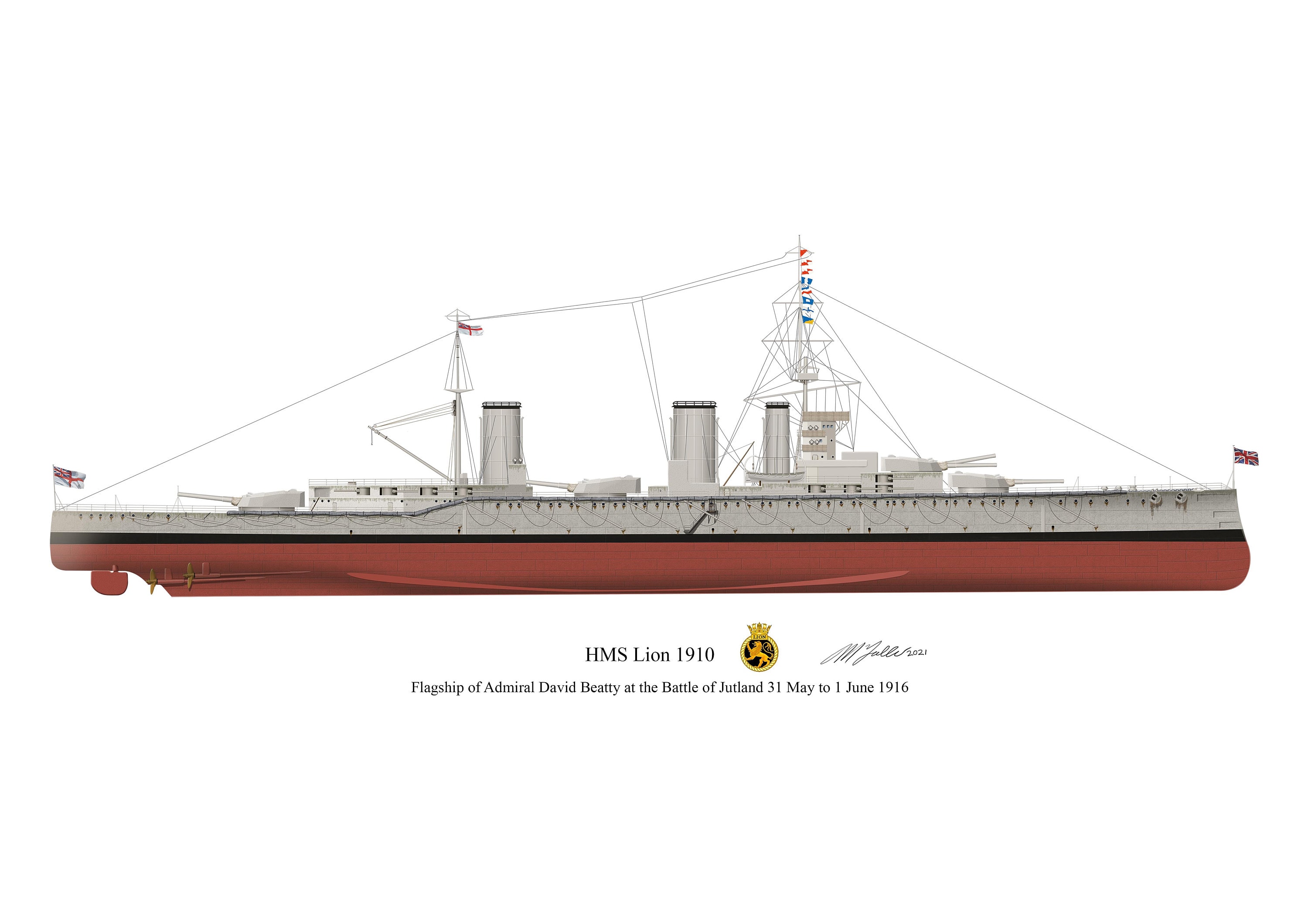 HMS Lion Battleship Print: 1910 Royal Navy Warship Artwork (A4