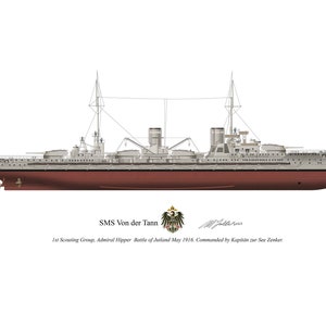 SMS フォン デア タン ヴィンテージ ドイツ戦艦 プロファイル アートワーク、A3 プリント ユトランド沖海戦 1916