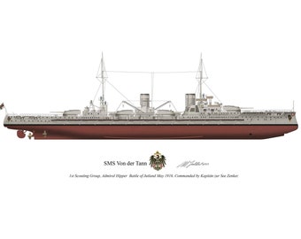 Impressão do navio de guerra SMS Von Der Tann: Batalha da Jutlândia 1916, arte A3