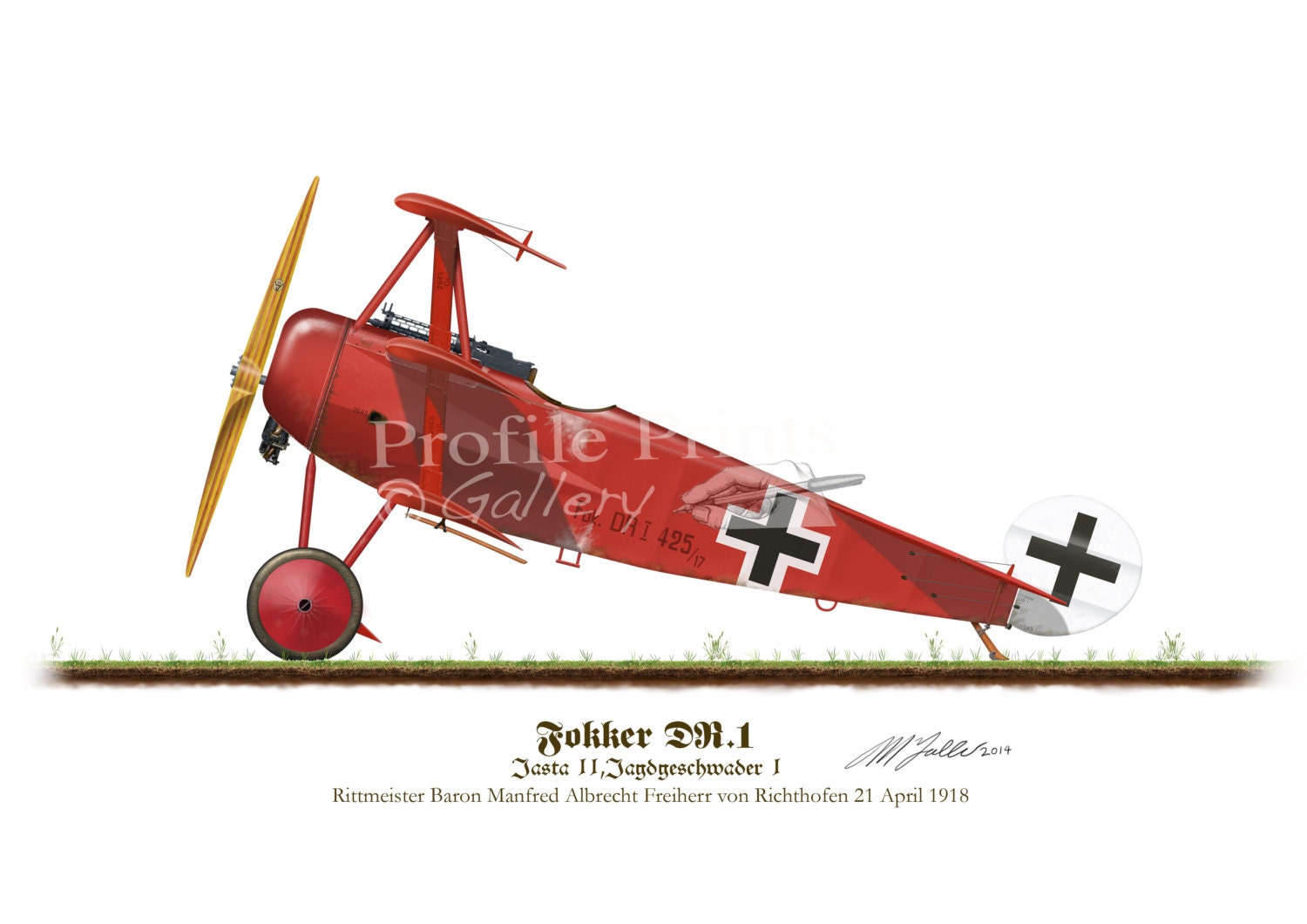 水彩画　「レッドバロン」　ドイツ空軍　マンフレート・フォン・リヒトホーフェン 水彩画 「レッドバロン」 ドイツ空軍 マンフレート・フォン・リヒト