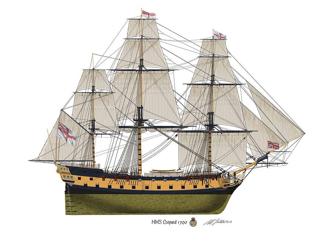 HMSレオパードヴィンテージ50門軍艦1790プロファイルアート