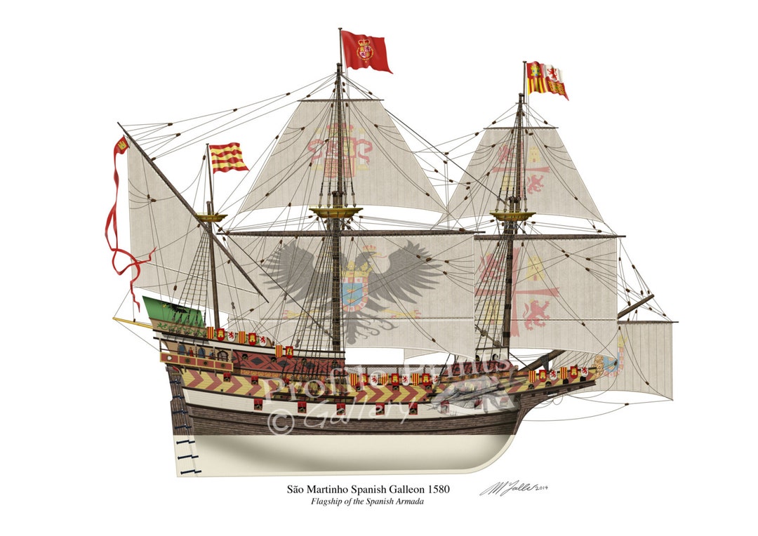 スペインのガレオン船サン・マルティーニョ 1580年 プロファイルアート