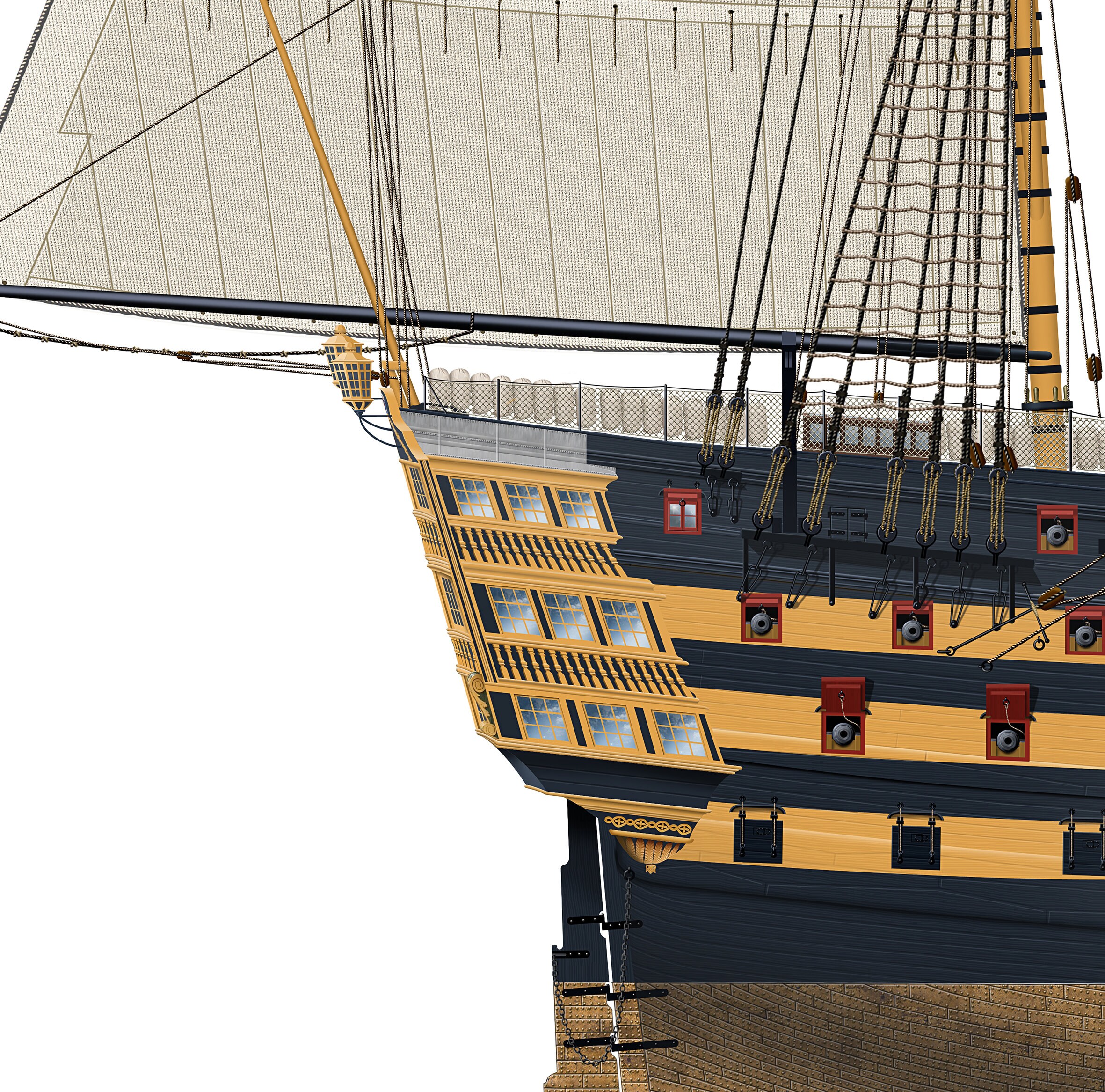 HMS ヴィクトリー号の版画：1805年 イングランドの期待、ネルソン提督