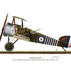 Impresión de avión Sopwith Camel de 1917: Capitán William Barker, mayor de la Primera Guerra Mundial (A4/A5)