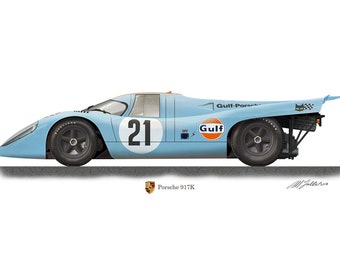 Porsche 917K  Profile Artwork, A3 Glossy Print classic racing car