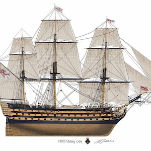 HMS Victory Print: Royal Navy Warship, Battle of Trafalgar Lord Nelson (A3)