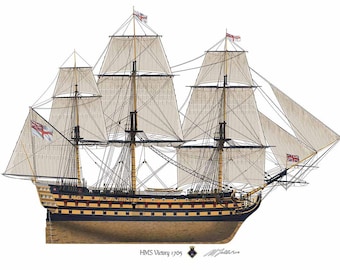 ヴィクトリー号(1765-1869英国ネルソン提督トラファルガー海戦旗艦)カラーリトグラフ HM.ムート作(1871-1931ドイツ) 取りに来ていただける方受け渡し日時自由 英国への誇り” ターナー 作『トラファルガーの戦い』を鑑賞する - 私の