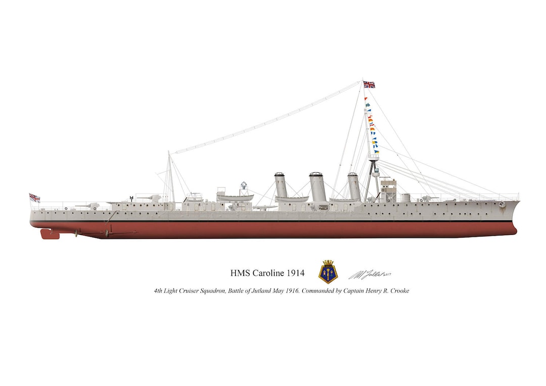 HMS Caroline 1914 Light Cruiser Profile Artwork A4/A5 Glossy Print