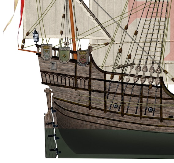 The Santa Maria 1460 Profile Artwork, A5 / A4 Glossy Print sailing ship  Columbus