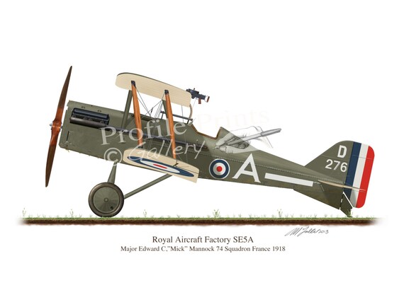 SE5A 飛行機プリント：1918年 ミック・マノック作。第一次世界大戦の