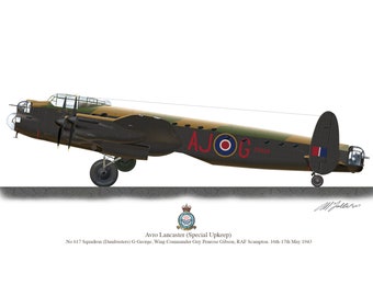 Avro Lancaster Dambusters Aircraft 1943 Guy Gibson 617 Squadron Profile Artwork view 1 , A4 /A5 Glossy Print of Second World War