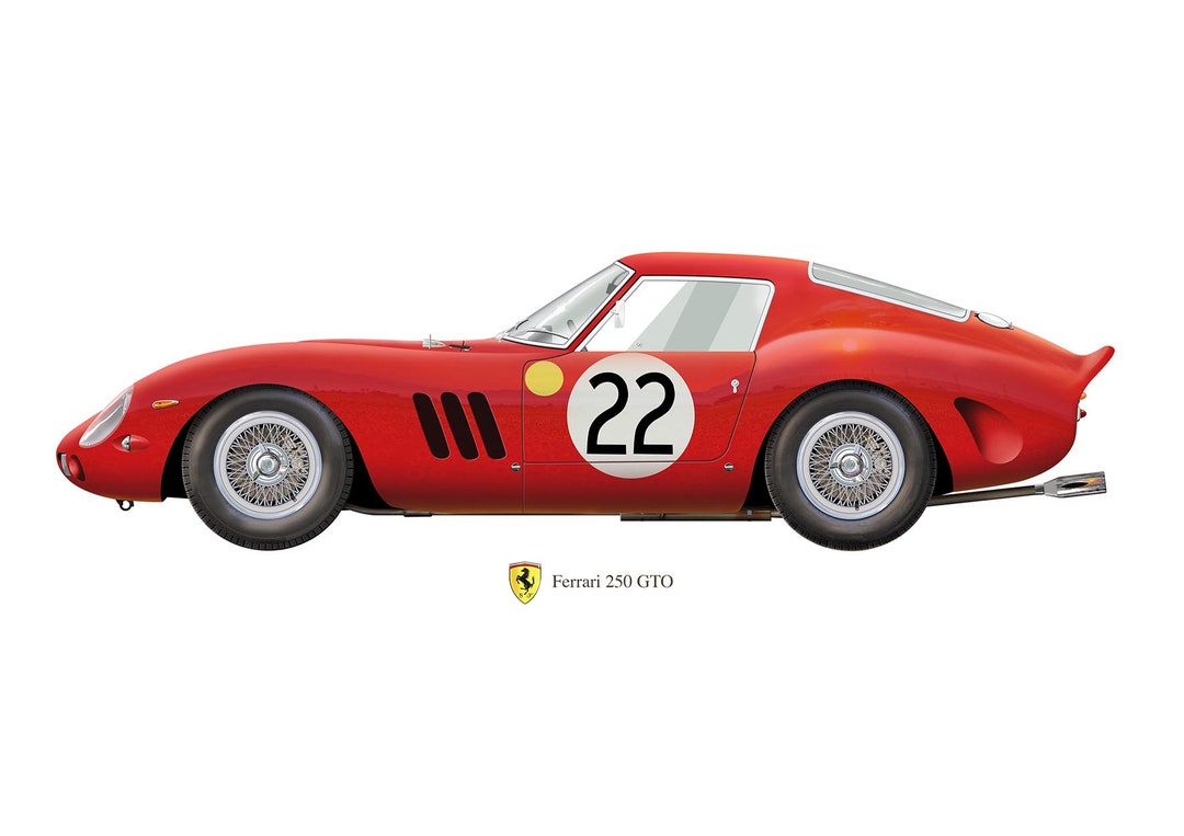 フェラーリ 250 GTO プロフィールアートワーク、A5 / A4 光沢プリント