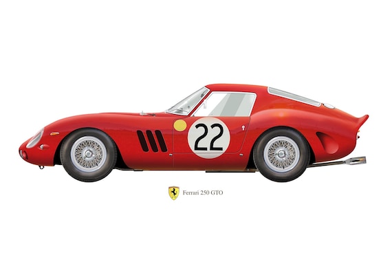 Ferrari 250 GTO Profile Artwork, A5 / A4 Glossy Print Classic