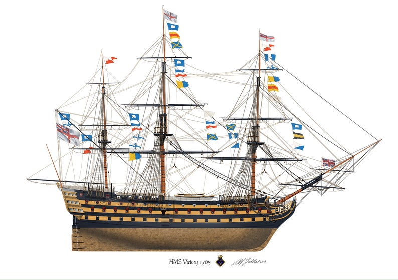 HMS Victory England erwartet Schiff der Linie 1805 Profil Kunstwerk, A3