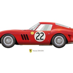 Ferrari 250 GTO Profile Artwork, A5 / A4 Glossy Print