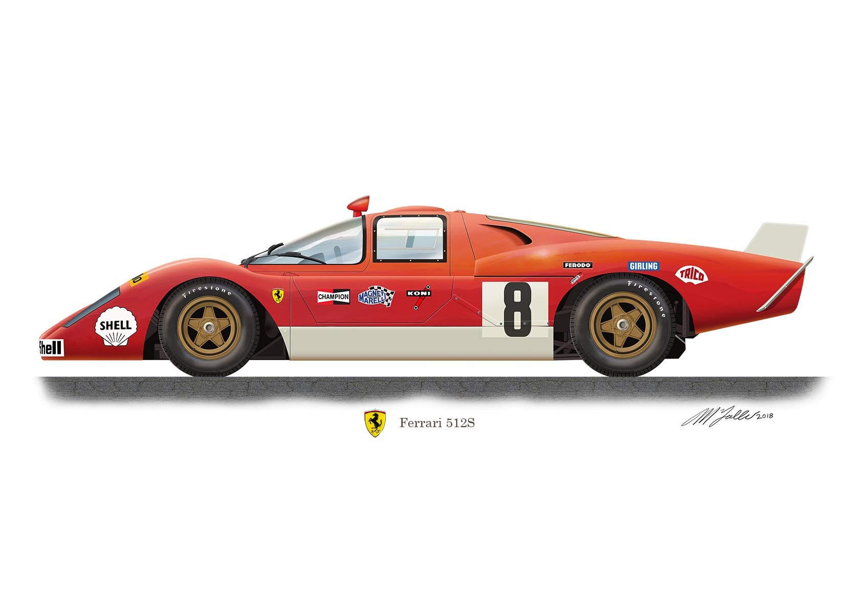 Ferrari 512S Profile Artwork, A5 / A4 Glossy Print Classic