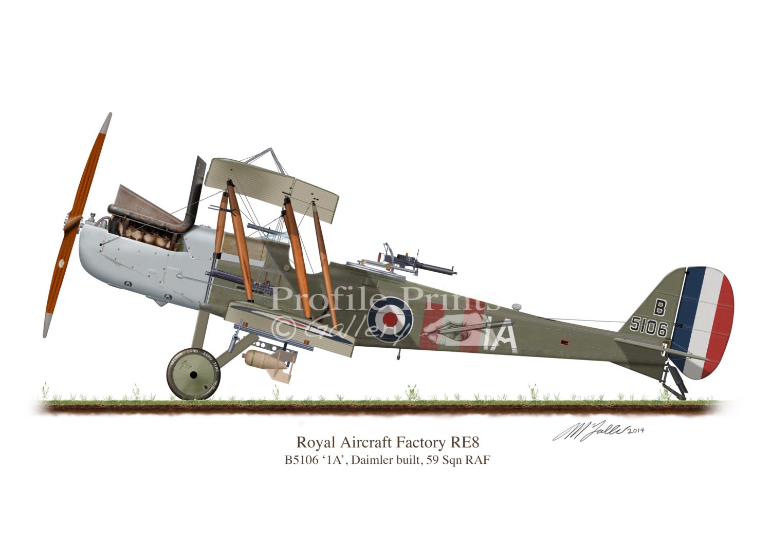 【即日発送】 RE8 Vintage Aircraft Profile Artwork, A3 Print of First 戦記、ミリタリー