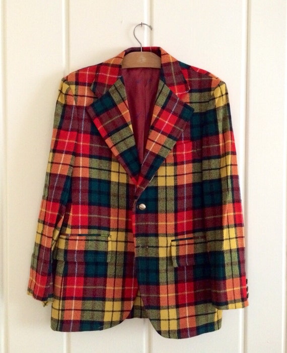 Items similar to Vintage 60s Plaid Two Button Blazer In Red, Green ...