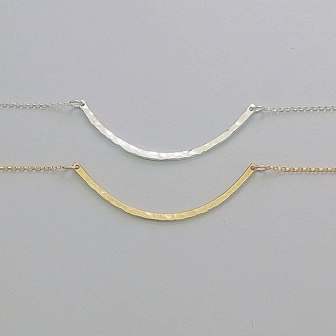 Modern Curved Bar Necklace Minimalist Necklace Skinny Bar Etsy
