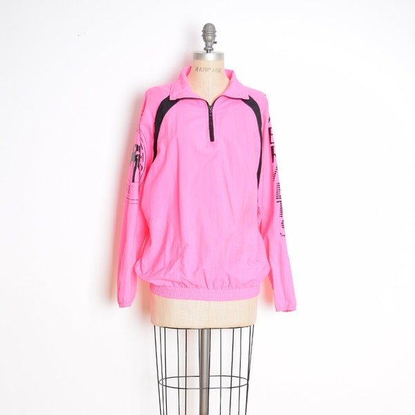 90s windbreaker, vintage 90s jacket, neon pink jacket, pullover jacket, neon windbreaker, early 90s clothing, printed jacket, surf jacket