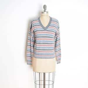 vintage 70s sweater mauve gray striped V neck jumper top shirt clothing M