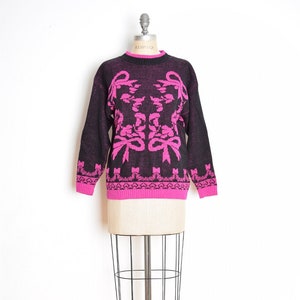 vintage 80s sweater black fuchsia sparkly metallic bows jumper top shirt M clothing image 1