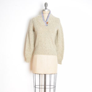 vintage 80s sweater beige wool shawl collar pull over jumper top shirt XS S clothing