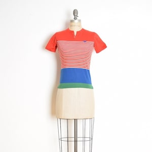vintage 80s top striped henley t shirt tee shrunken preppy primary color XS XXS clothing