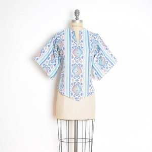 vintage 70s dashiki top southwest print hippie boho shirt blouse white S clothing
