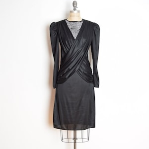 vintage 80s dress black draped sequin disco criss cross cocktail party dress S clothing
