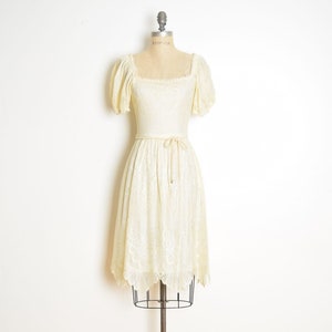 vintage 70s dress cream crochet lace hippie boho off shoulder peasant sundress XS clothing