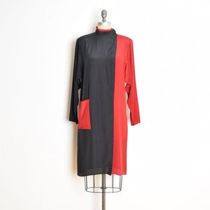 vintage 80s dress black red color block futuristic mod modest space age M clothing