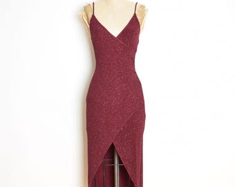 vintage Y2K party dress burgundy glitter sparkle fairy stretch goth XS S