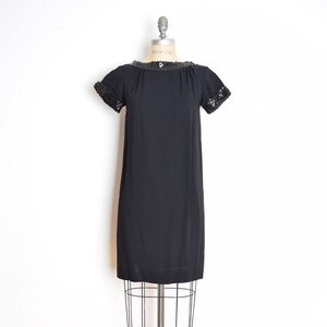 vintage 60s dress Black crepe sequin babydoll watteau train mod mini S clothing