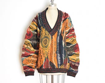 1980s/1990s Coogi Australia Authentic Colorful 3D Crazy V Neck
