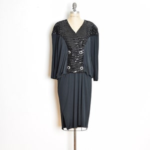 vintage 80s dress black sequin drop waist flapper gatsby sailor midi dress XL clothing image 1