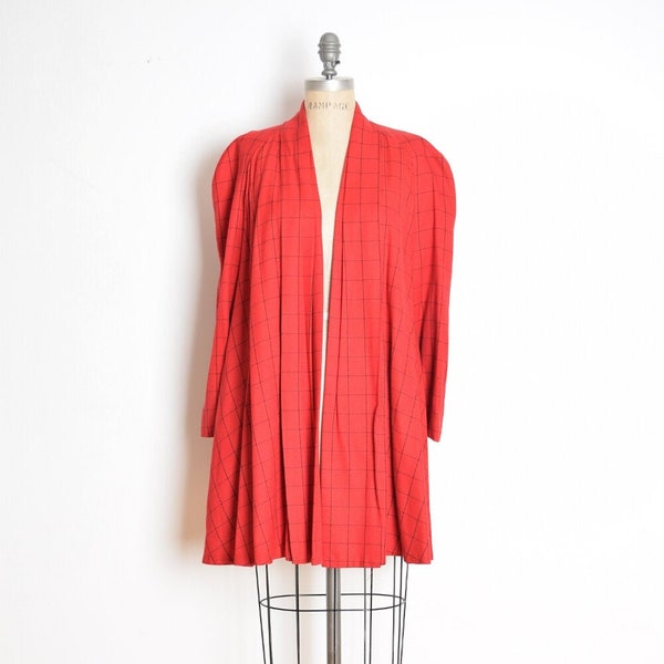 vintage 80s jacket red black plaid swing trapeze coat jacket clothing