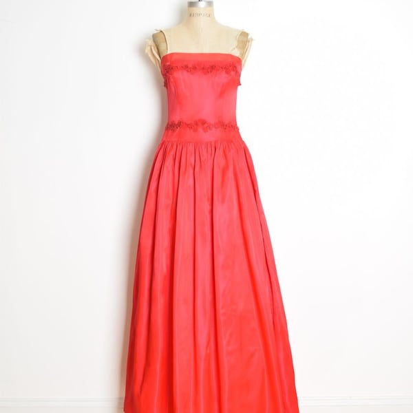 vintage 90s prom dress CACHET red satin strapless long evening gown XS clothing